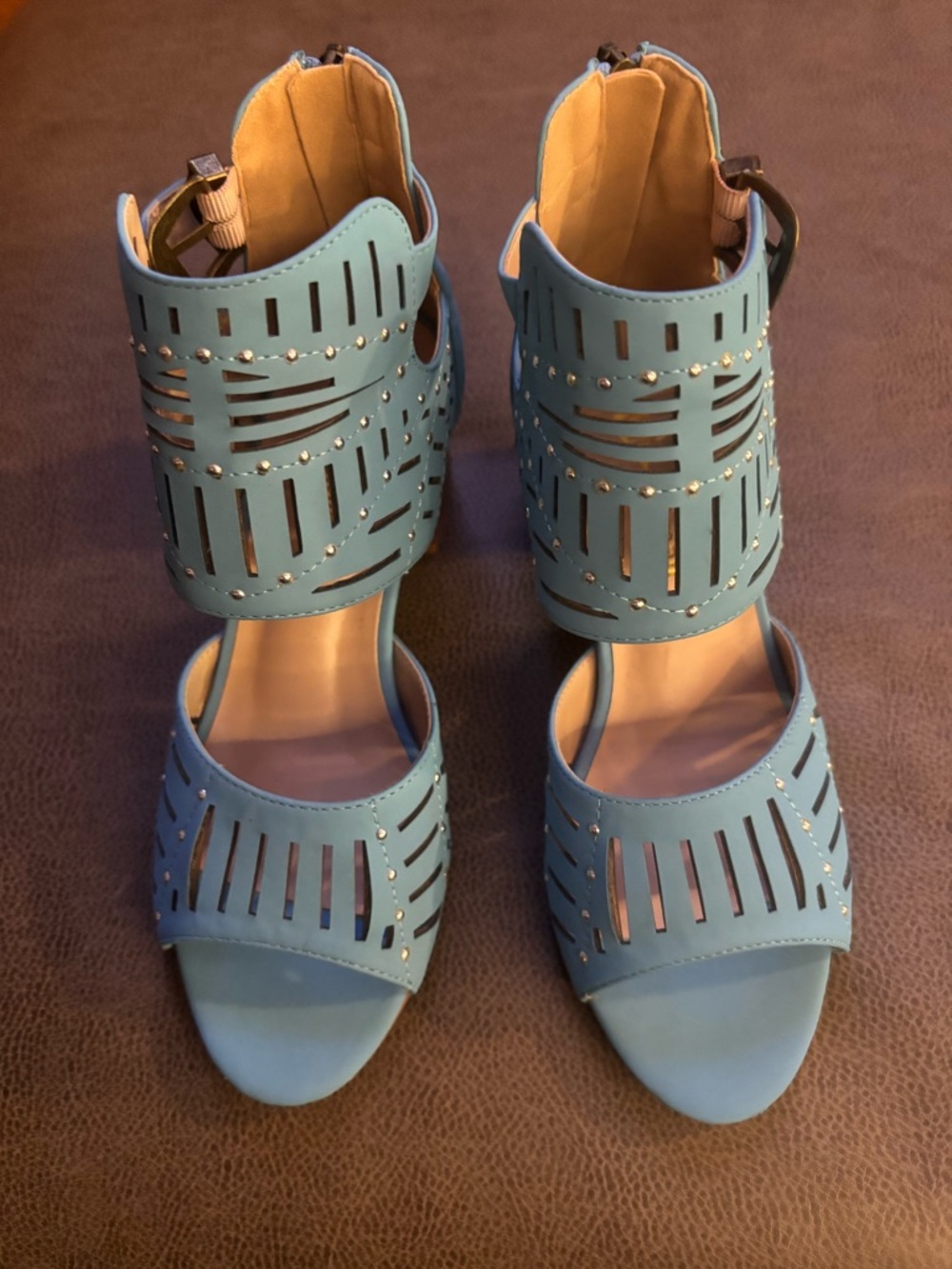 Stylish Teal Cutout Stud Heel Sandals for Women